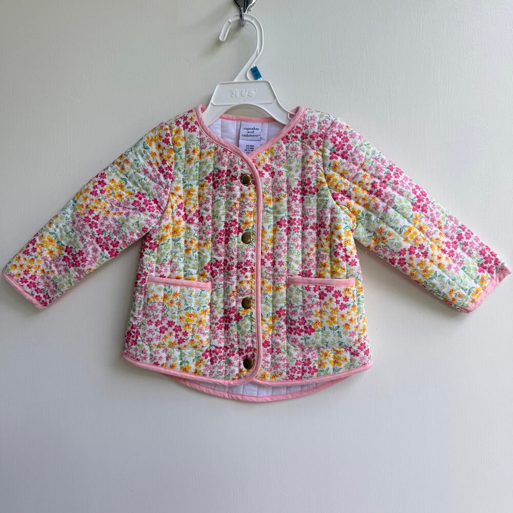Cupcakes and Cashmere Baby Girl Quilted Floral Jacket Coat Pink Yellow 18M